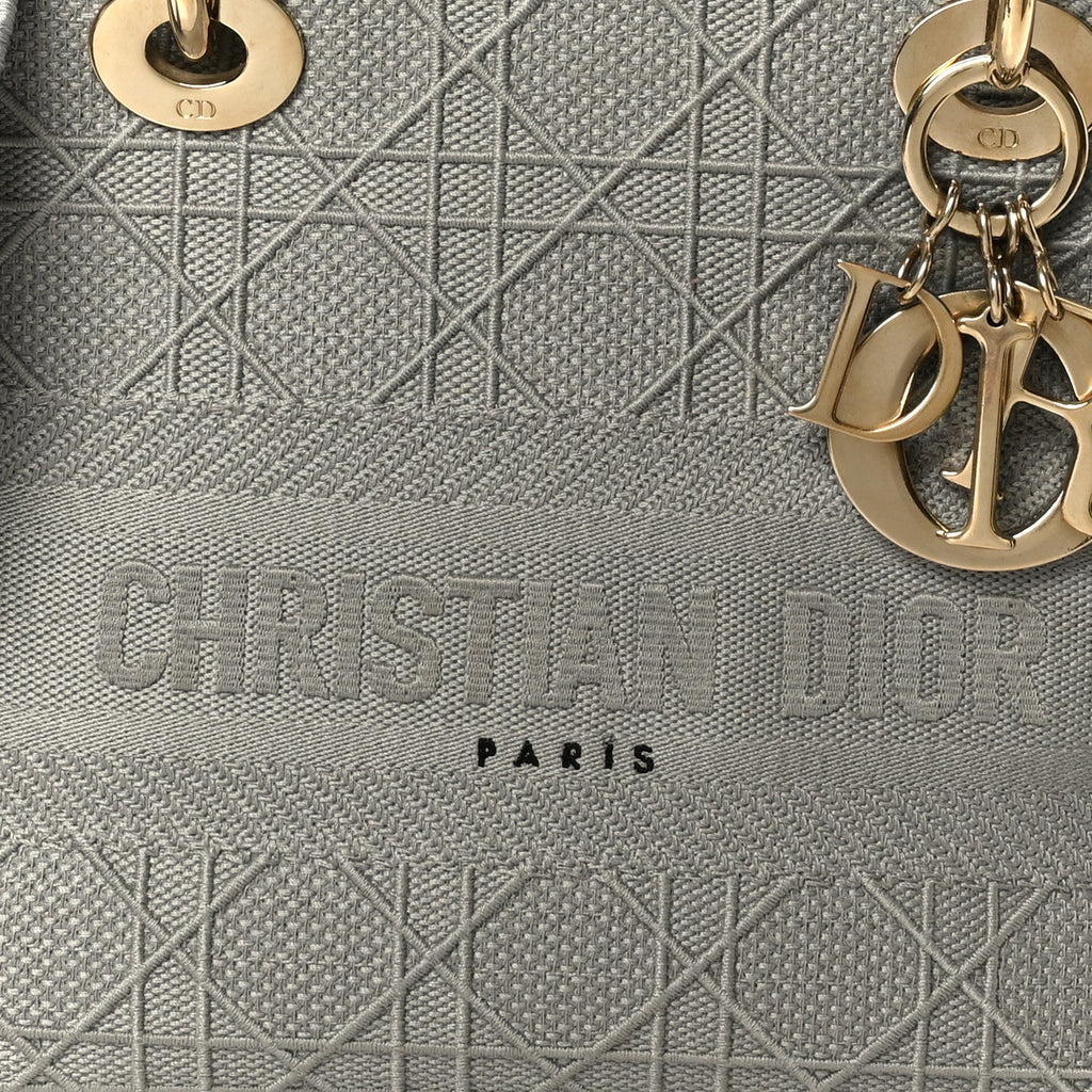 Christian Dior Canvas Embroidered Cannage Medium Lady D-Lite Gray