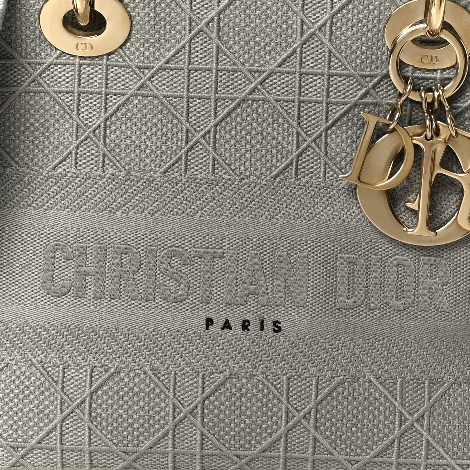 Christian Dior Canvas Embroidered Cannage Medium Lady D-Lite Gray