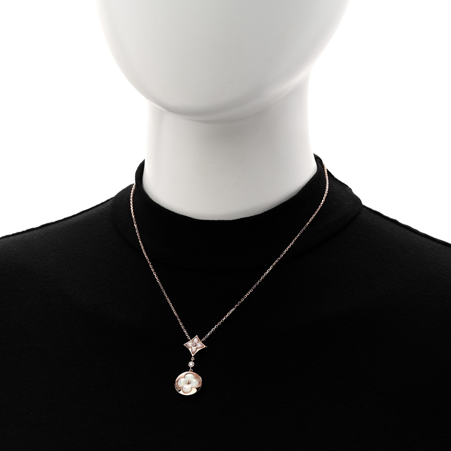 Louis Vuitton 18K Pink Gold Diamond Mother of Pearl Color Blossom Drop Pendant Necklace