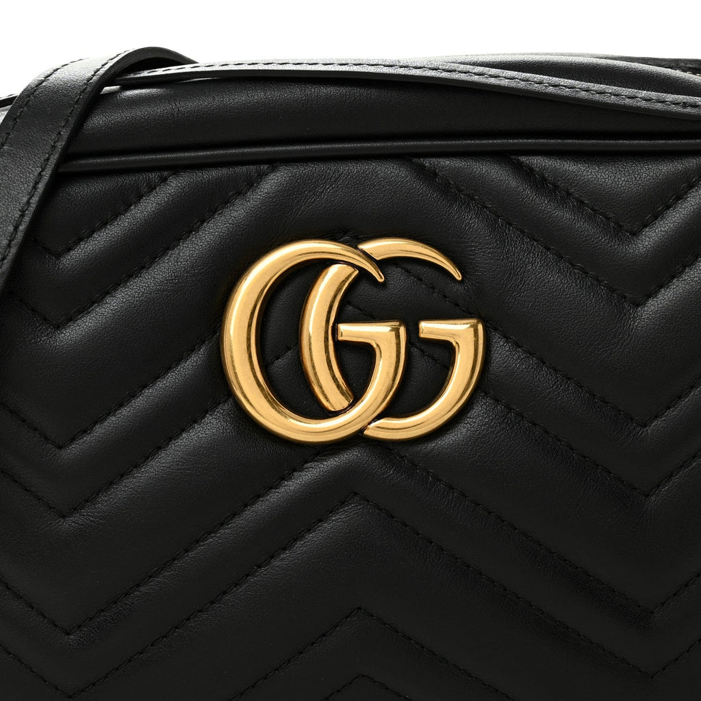 Gucci Calfskin Matelasse Small GG Marmont Chain Shoulder Bag Black