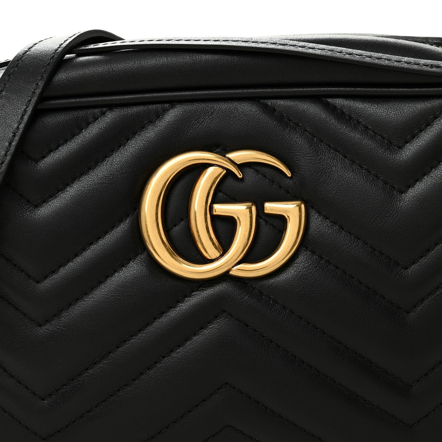 Gucci Calfskin Matelasse Small GG Marmont Chain Shoulder Bag Black