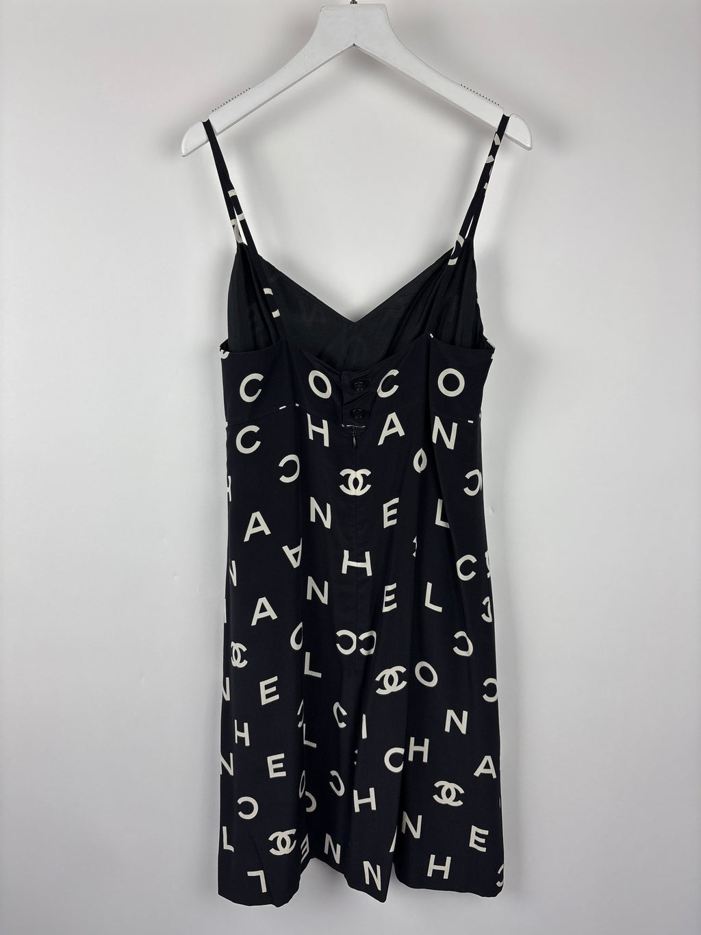 Chanel Vintage Runway 97/S Black, White CC Logo Slip Dress and Jacket Set with CC Chanel Button Size FR 42 (UK 14)