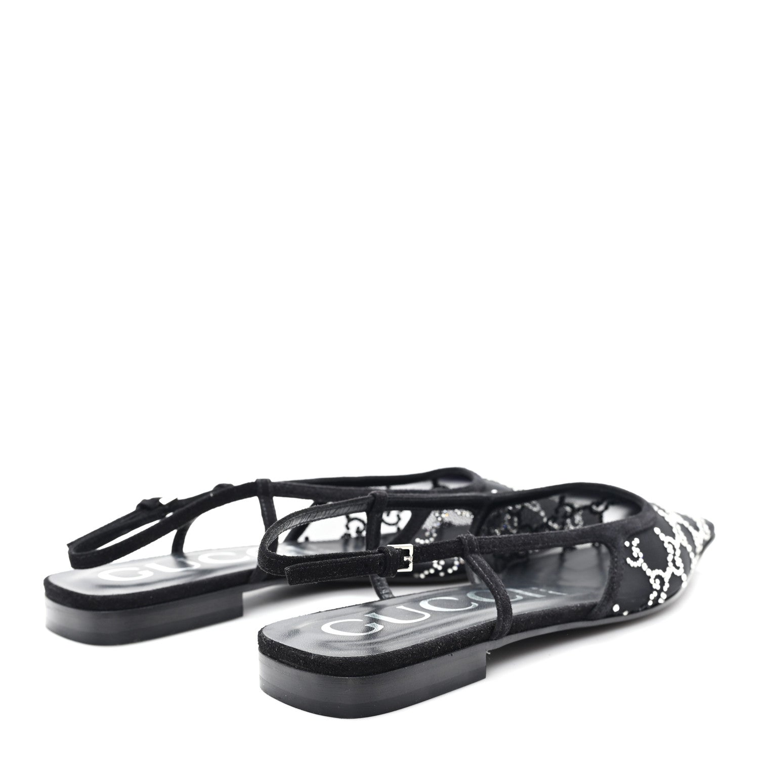 Gucci Suede Mesh Crystal GG Monogram Slingback Ballet Flats 39 Black