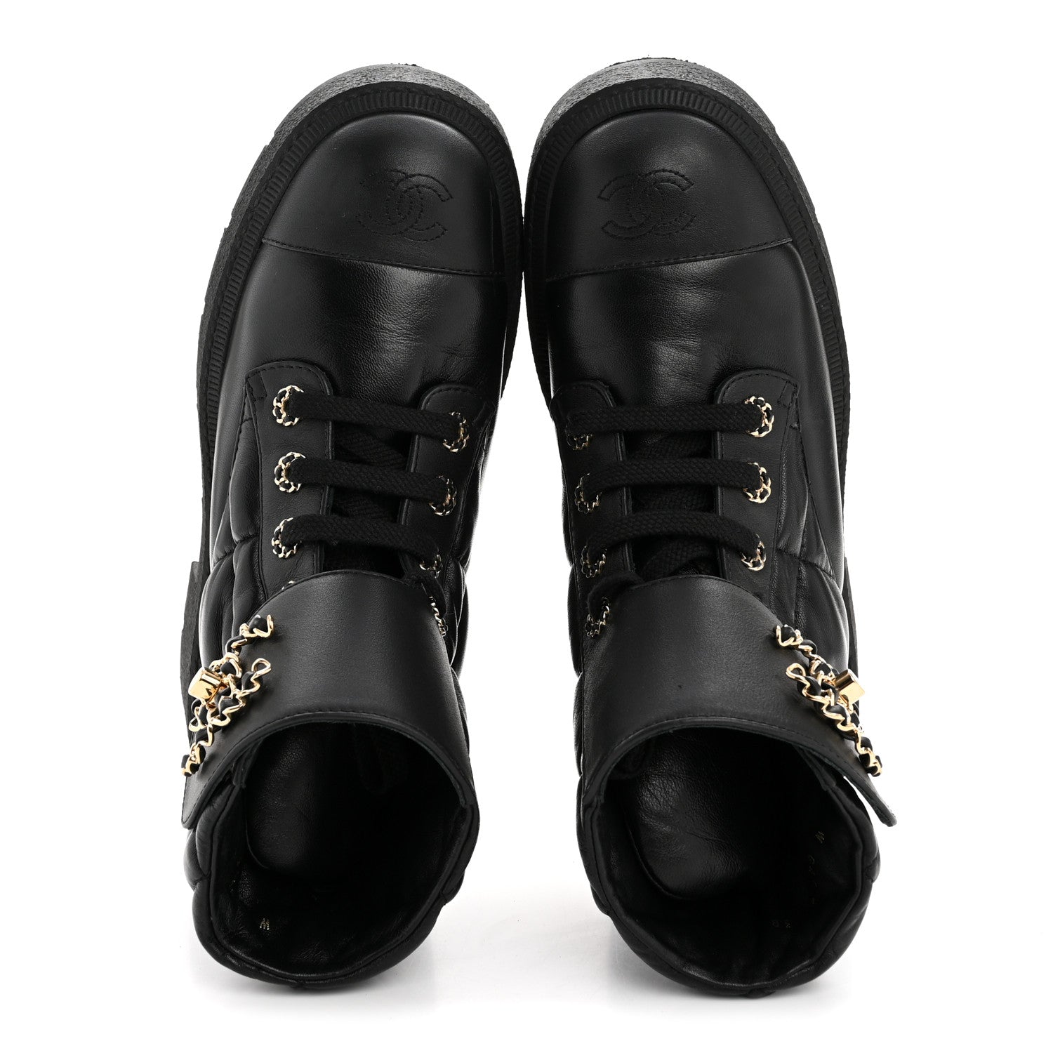Lambskin Calfskin Quilted Lace Up Combat Boots 38 Black