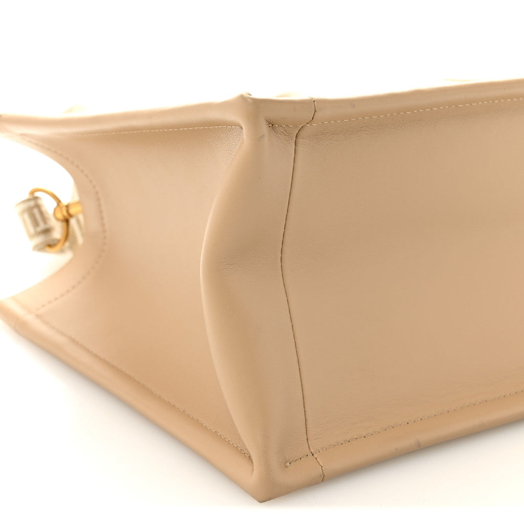 Christian Dior Canvas Calfskin Embroidered Small Plan De Paris Book Tote With Strap Beige