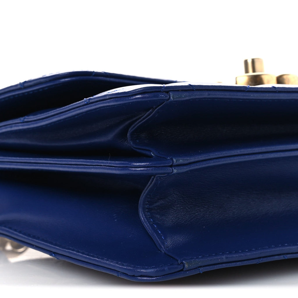 Chanel Calfskin Quilted Small Dual Handle Chain Flap Bag  Blue