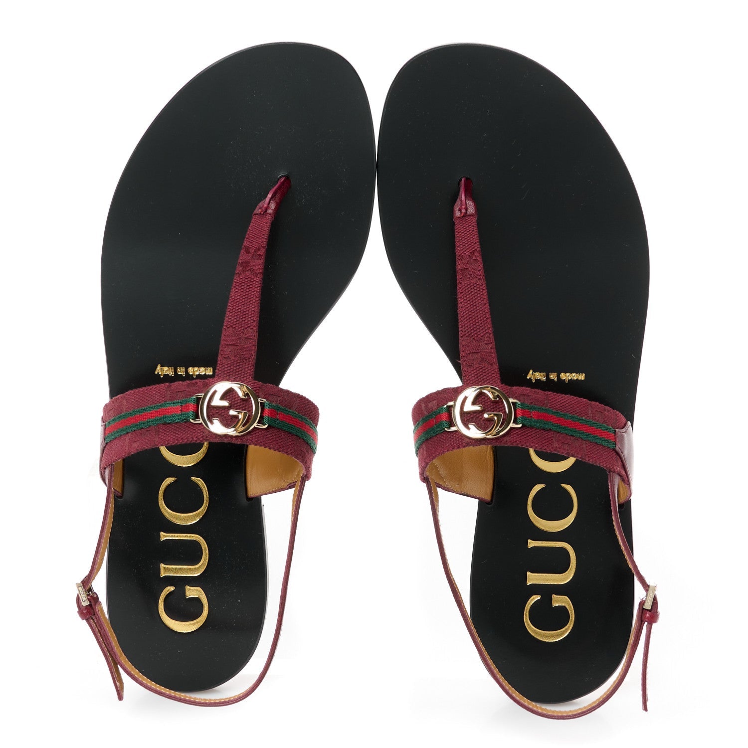 Gucci New Canvas GG Malaga Kid Web Interlocking G Womens Thong Sandals 40.5 Rosso Ancora