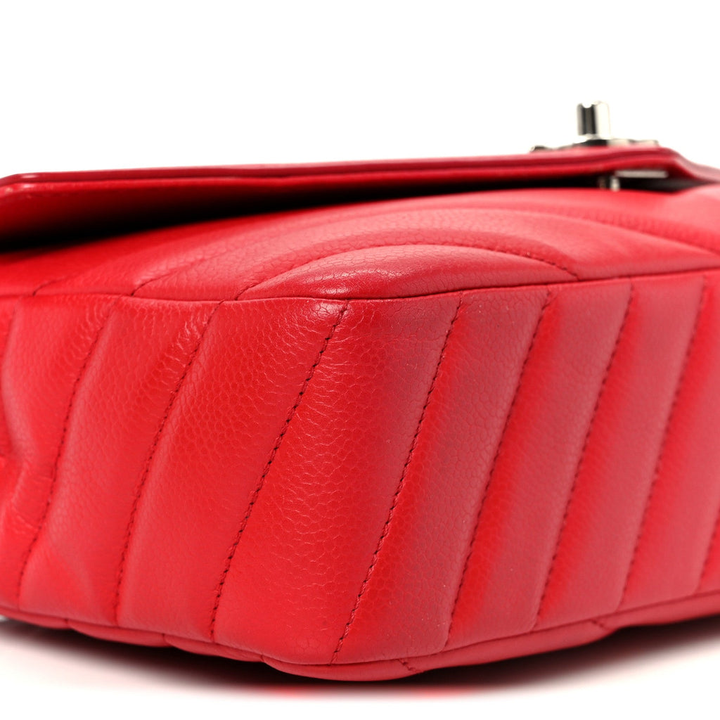 Chanel Caviar Chevron Quilted Single Flap Red