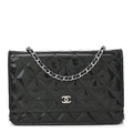 Chanel Patent Quilted Wallet On Chain WOC Navy Blue