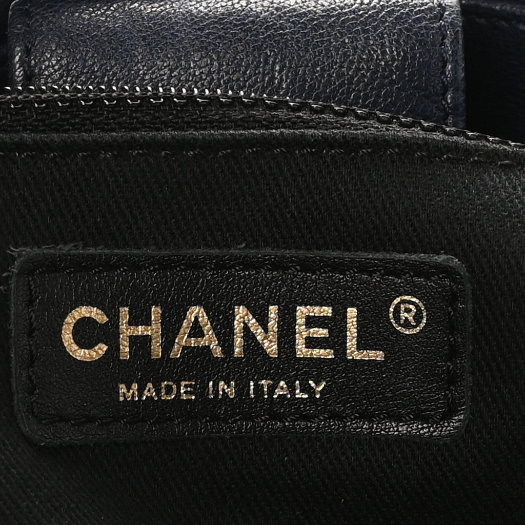 Chanel Wrinkled Lambskin Chevron Quilted Surpique Tote Navy Blue