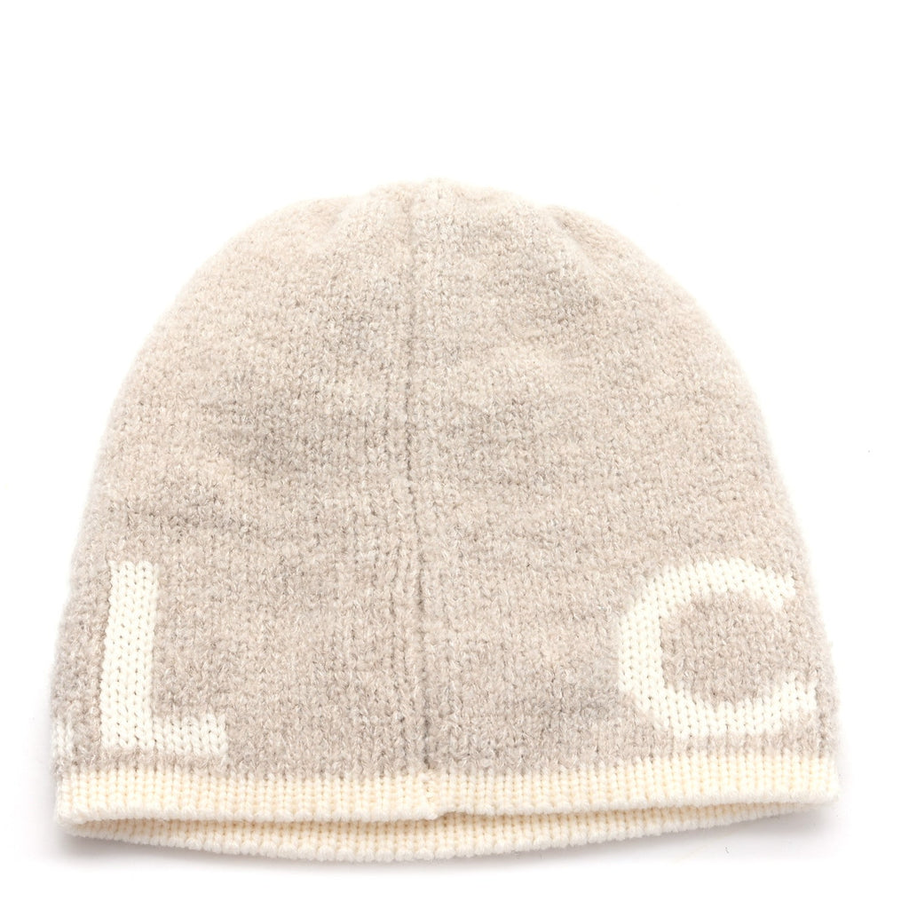 Cashmere Wool Silk Logo Beanie Hat Beige White