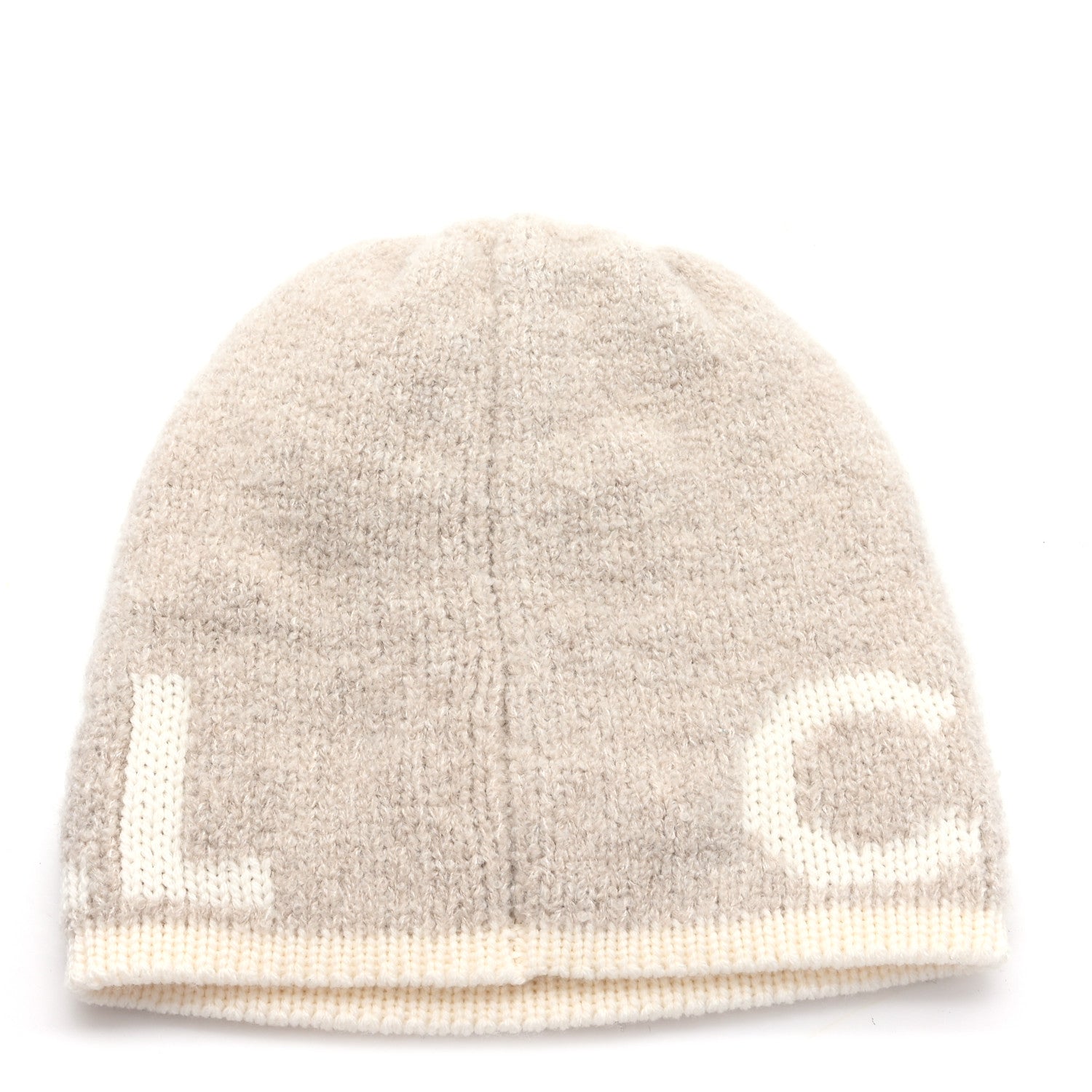 Cashmere Wool Silk Logo Beanie Hat Beige White