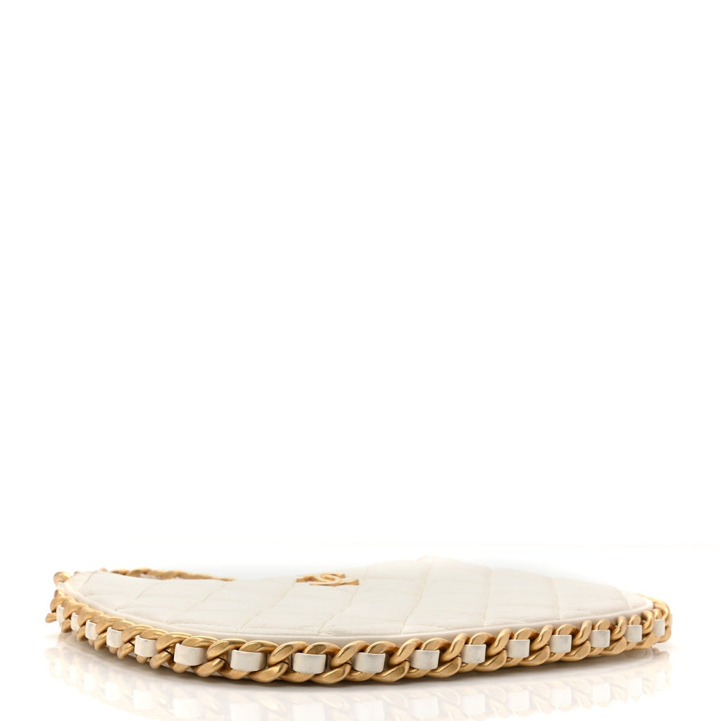 Chanel Shiny Crumpled Lambskin Quilted Trendy Chain Around Hobo White