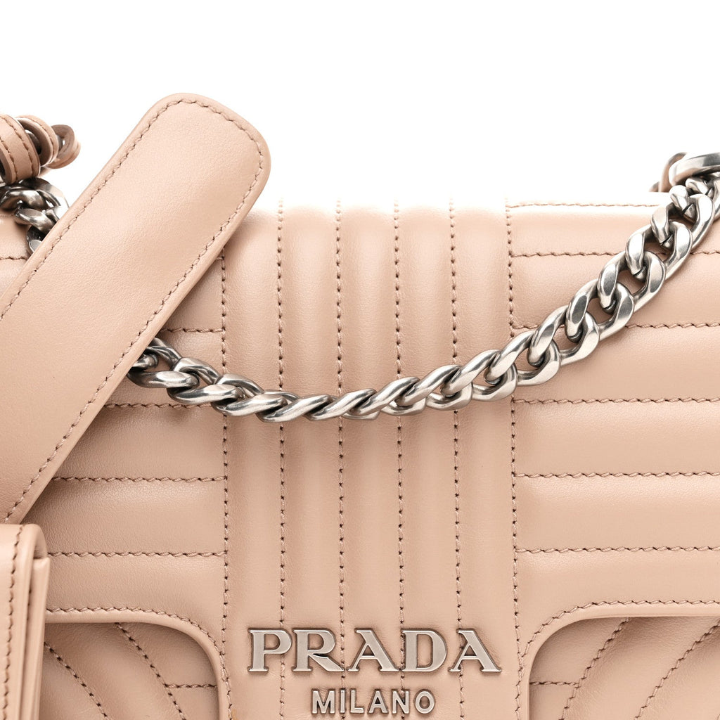Prada Soft Calfskin Impunture Diagramme Medium Chain Flap Shoulder Bag Cipria