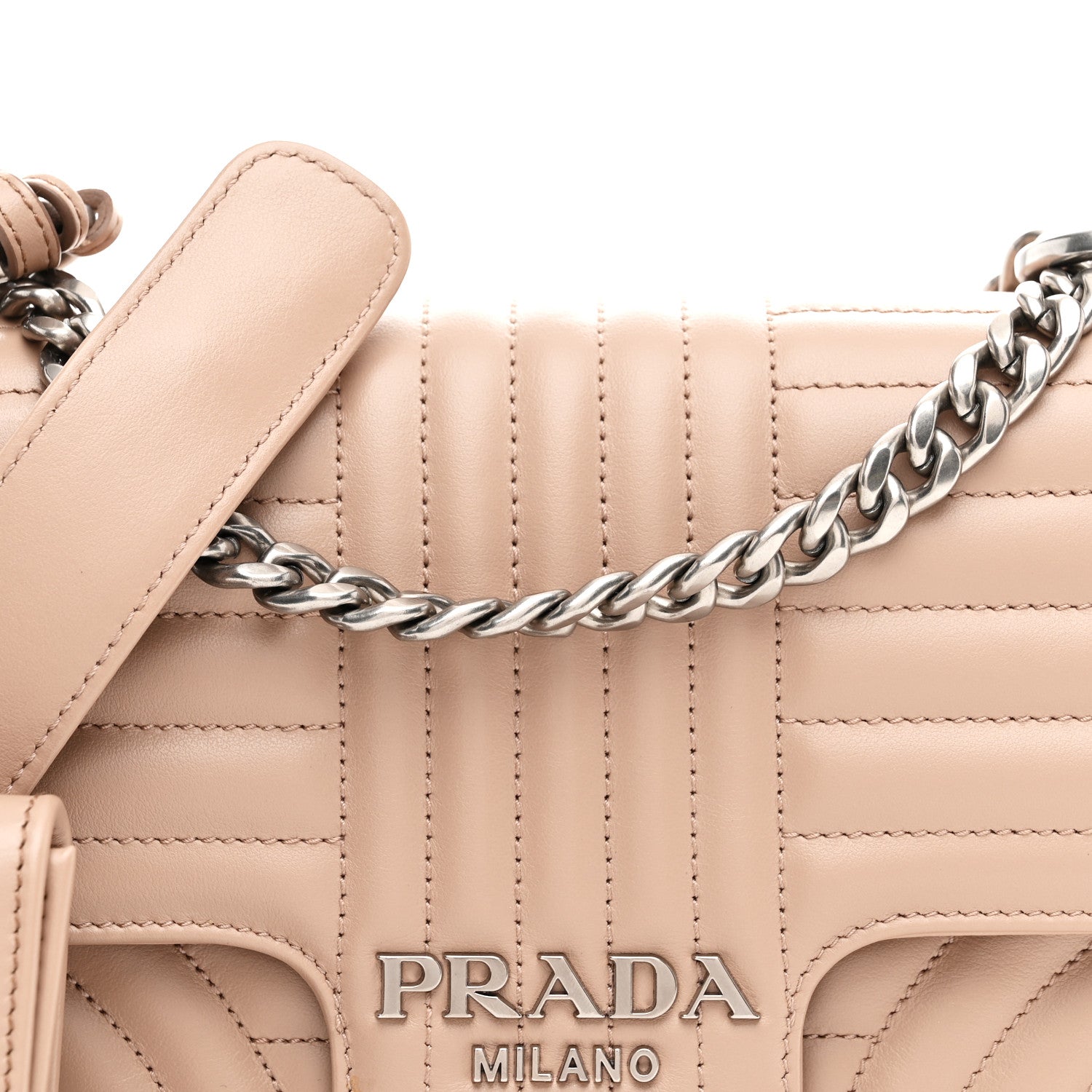 Prada Soft Calfskin Impunture Diagramme Medium Chain Flap Shoulder Bag Cipria