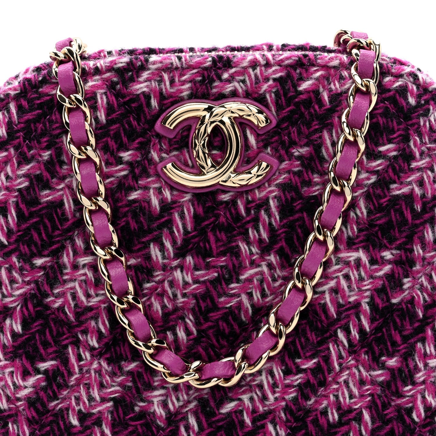 Chanel Tweed Quilted Mini Clutch With Chain Purple