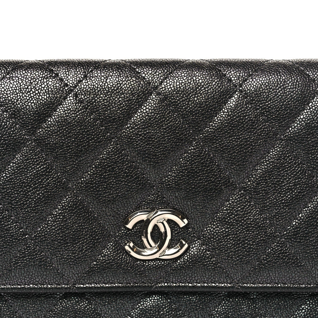 Chanel Iridescent Caviar Quilted Classic Pouch Clutch Black