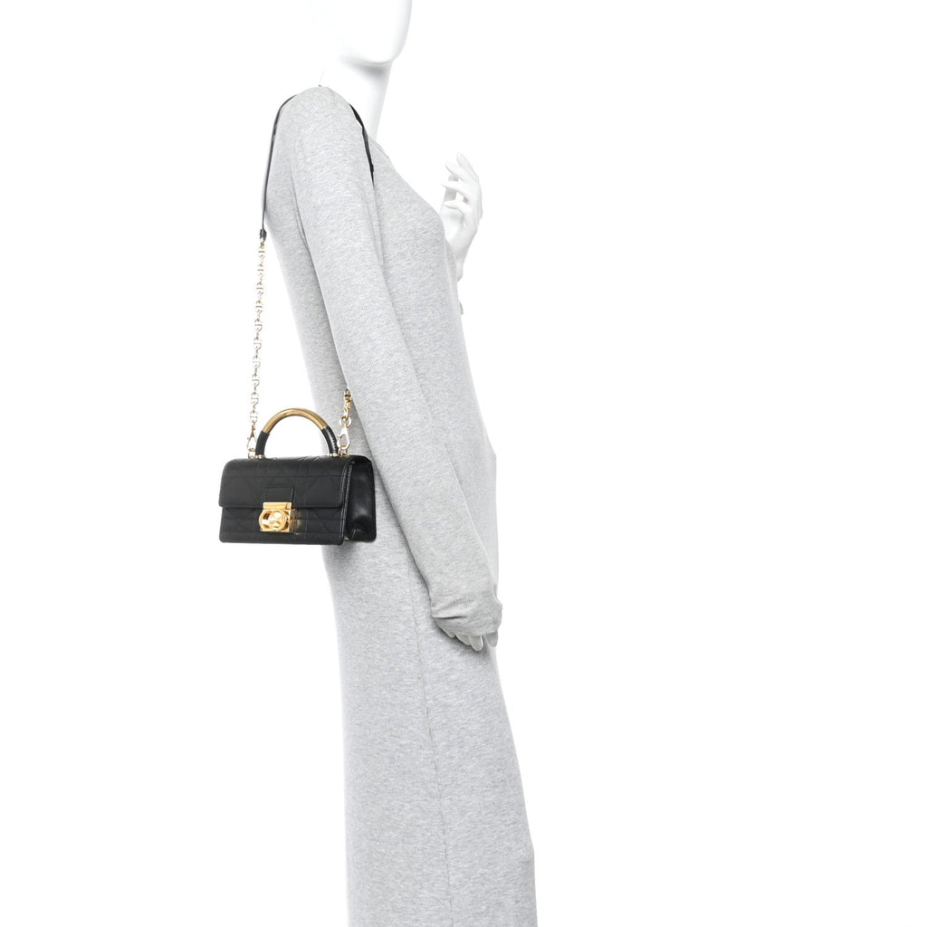 Christian Dior Calfskin Cannage Mini Ange Bag Black