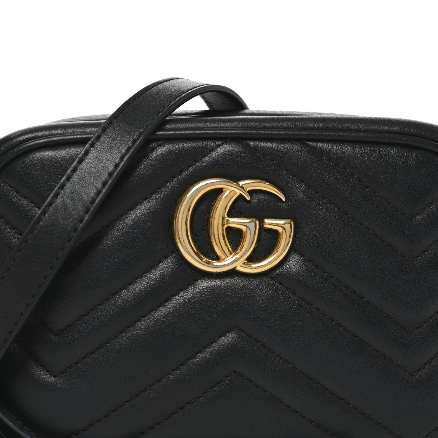 Gucci Calfskin Matelasse Mini GG Marmont Chain Shoulder Bag Black