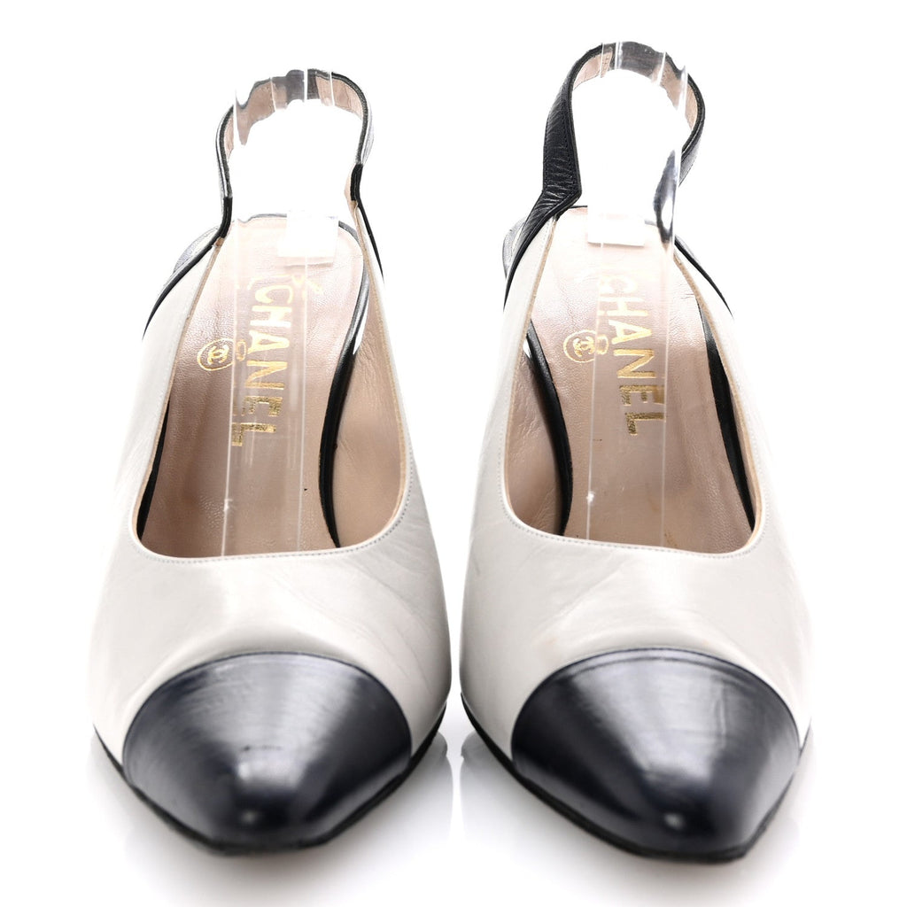 Pointed Cap Toe Slingback Pumps 39.5 Grey Navy