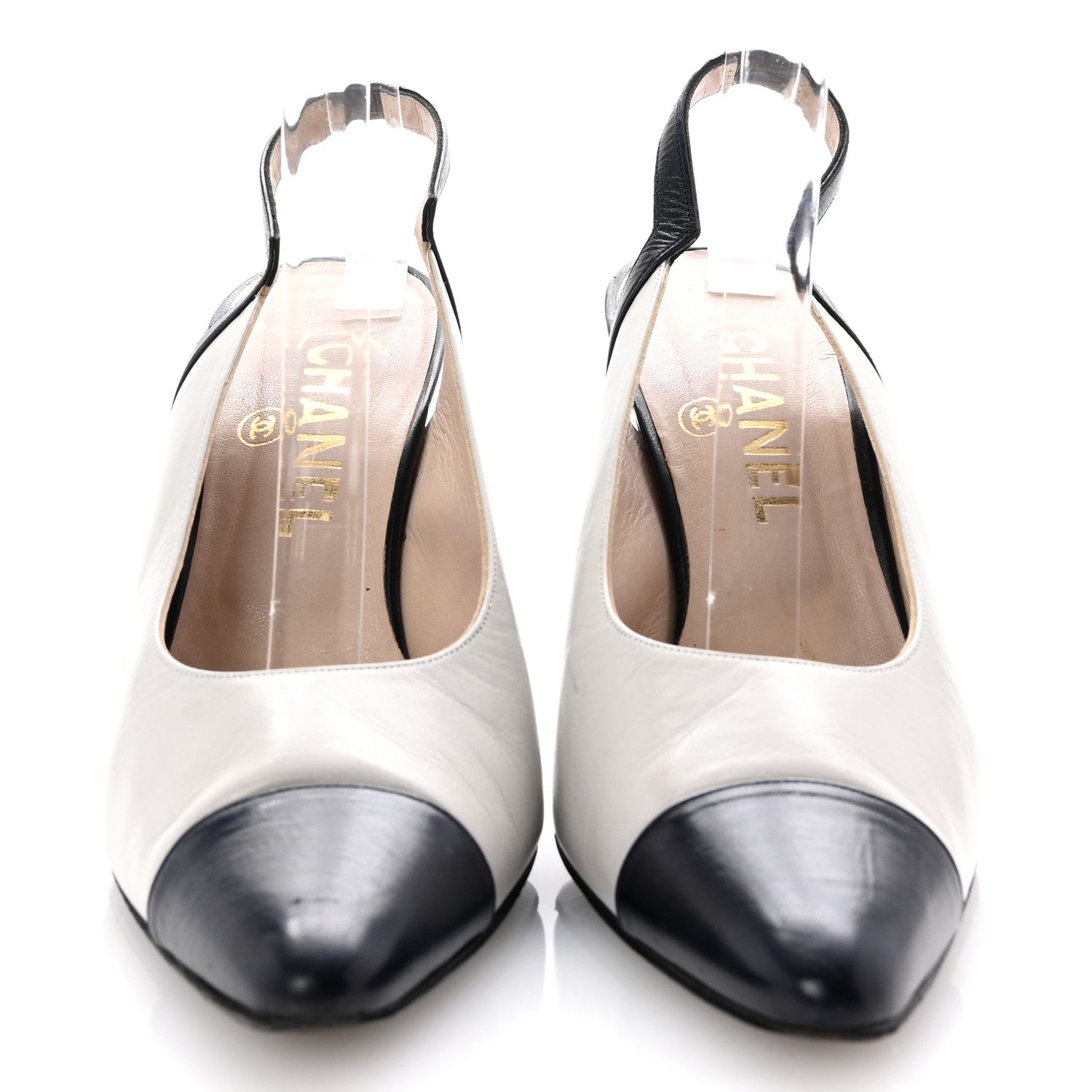 Pointed Cap Toe Slingback Pumps 39.5 Grey Navy