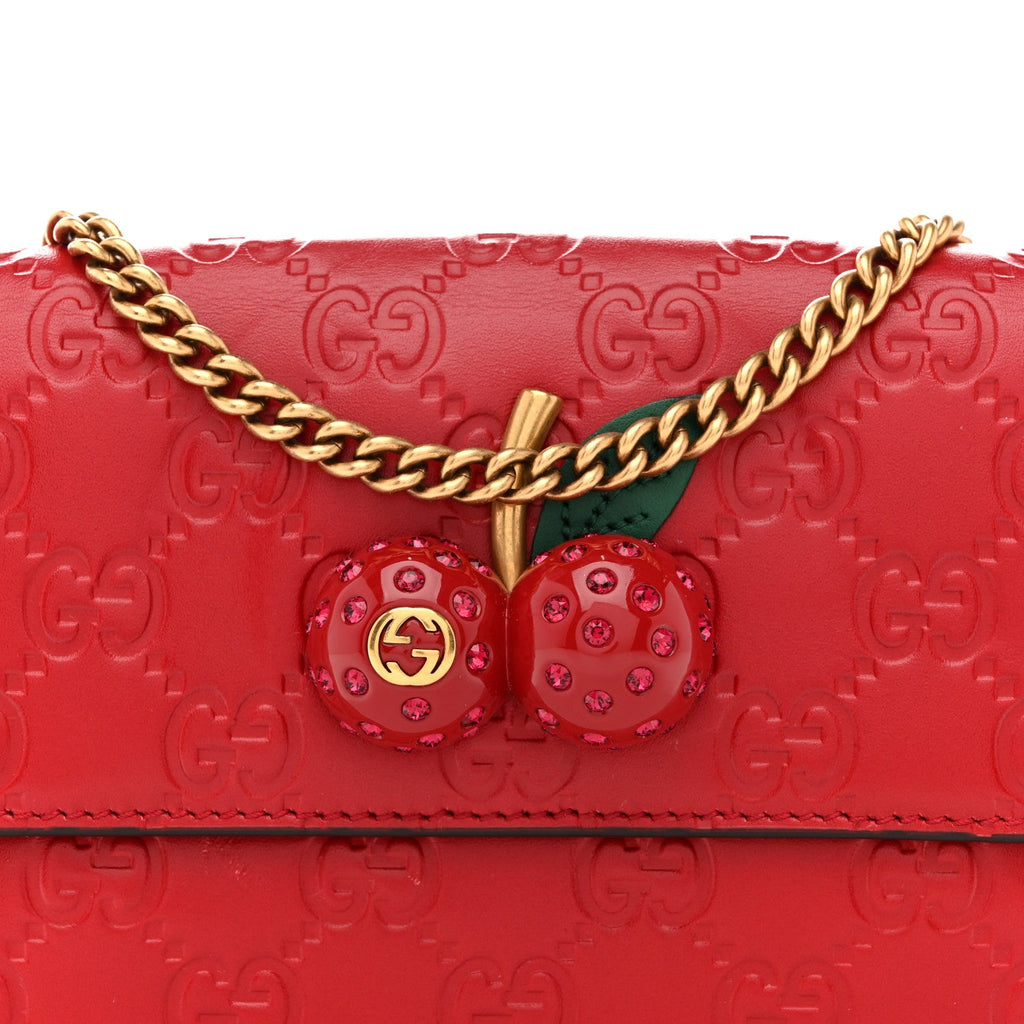 Gucci Guccissima Mini Cherry Chain Bag Hibiscus Red