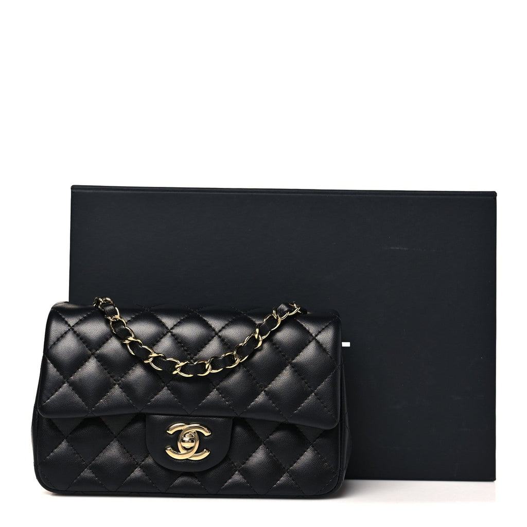 Chanel Lambskin Quilted Mini Rectangular Flap Black