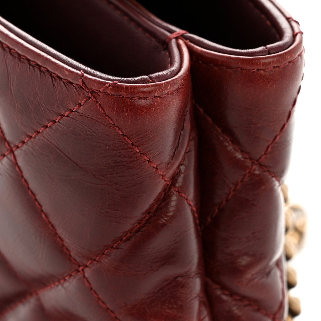 Chanel Glazed Calfskin Quilted Small Gold Bar Tote Red