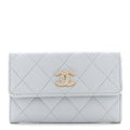 Caviar Quilted Crystal CC Flap Card Holder Light Blue