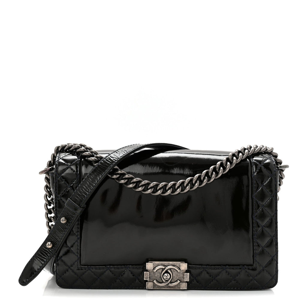 Chanel Patent New Medium Boy Reverso Flap Navy