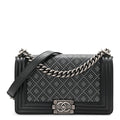 Chanel Calfskin Crystal Studded Quilted Medium Boy Flap  Black