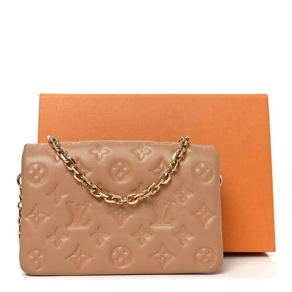 Louis Vuitton Lambskin Embossed Monogram Pochette Coussin Camel