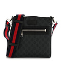 Gucci GG Supreme Monogram Web Small Flat Messenger Bag Black Grey