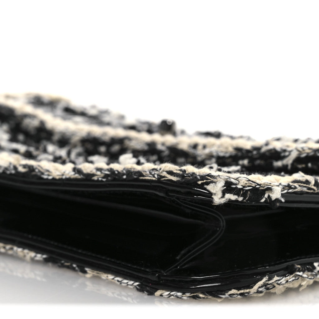 Chanel Tweed Patent Quilted Rectangular Flap Black White