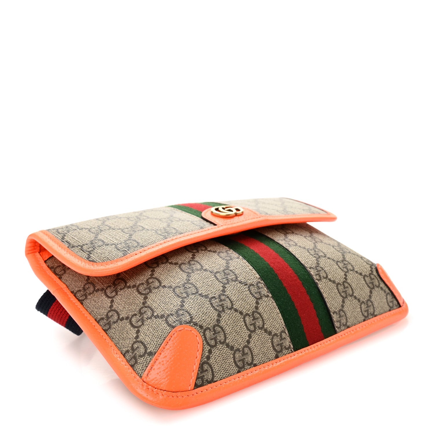 Gucci GG Supreme Monogram Web Small Ophidia Belt Bag Beige Ebony Orange Fluo