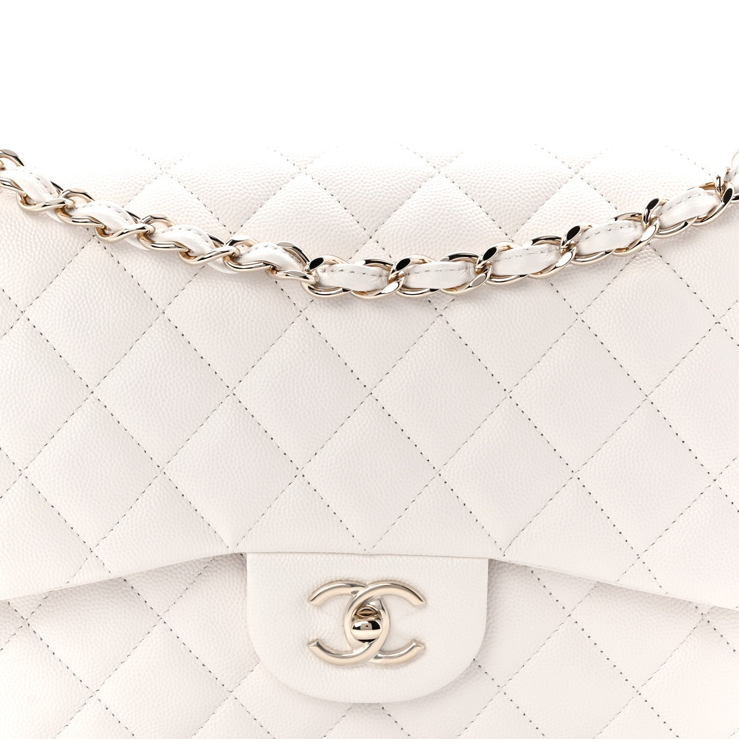 Chanel Caviar Quilted Jumbo Double Flap White