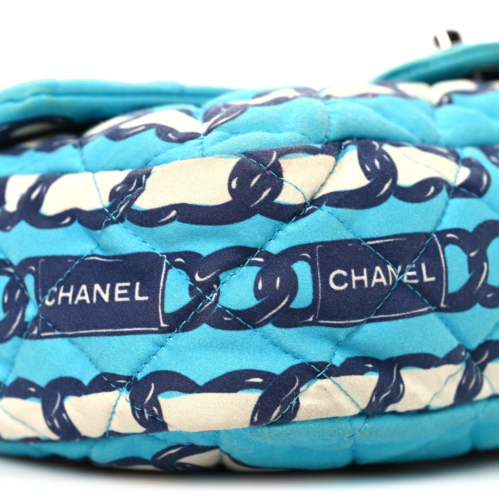 Chanel Silk Chain Printed Medium Single Flap Blue