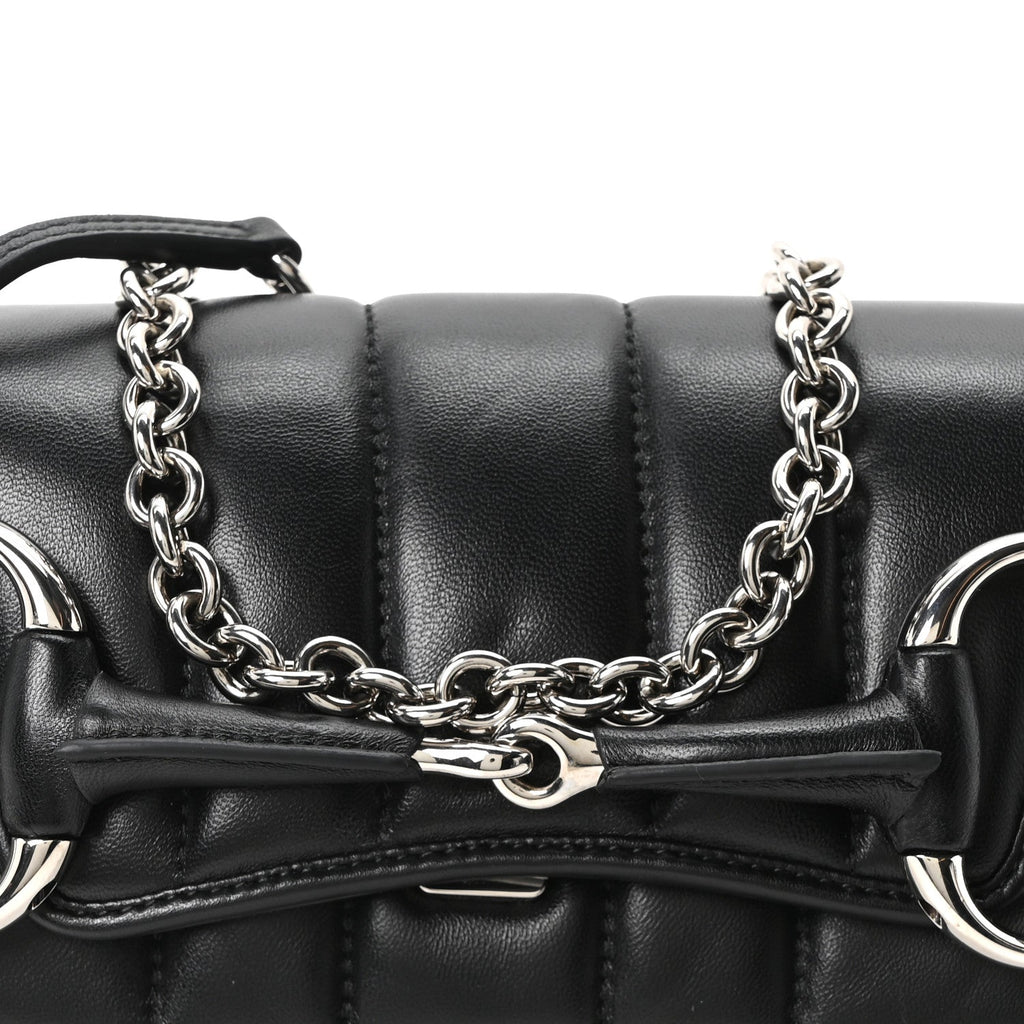 Gucci Nappa Vertical Matelasse Small Maxi Horsebit Chain Shoulder Bag Black