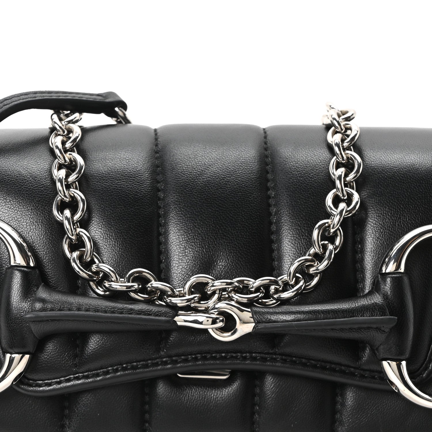 Gucci Nappa Vertical Matelasse Small Maxi Horsebit Chain Shoulder Bag Black