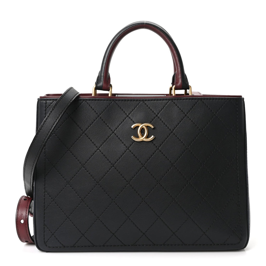 Chanel Bullskin Stitched Bi-Color Medium Shopping Tote Black