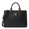 Chanel Bullskin Stitched Bi-Color Medium Shopping Tote Black