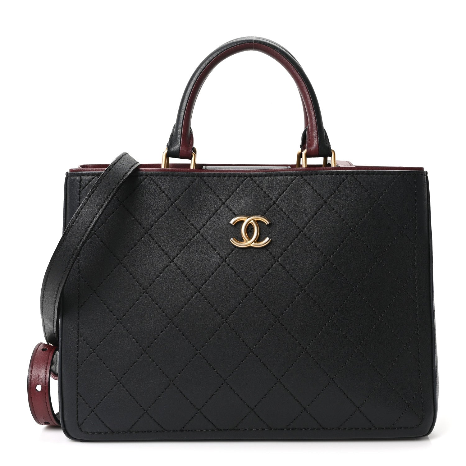 Chanel Bullskin Stitched Bi-Color Medium Shopping Tote Black
