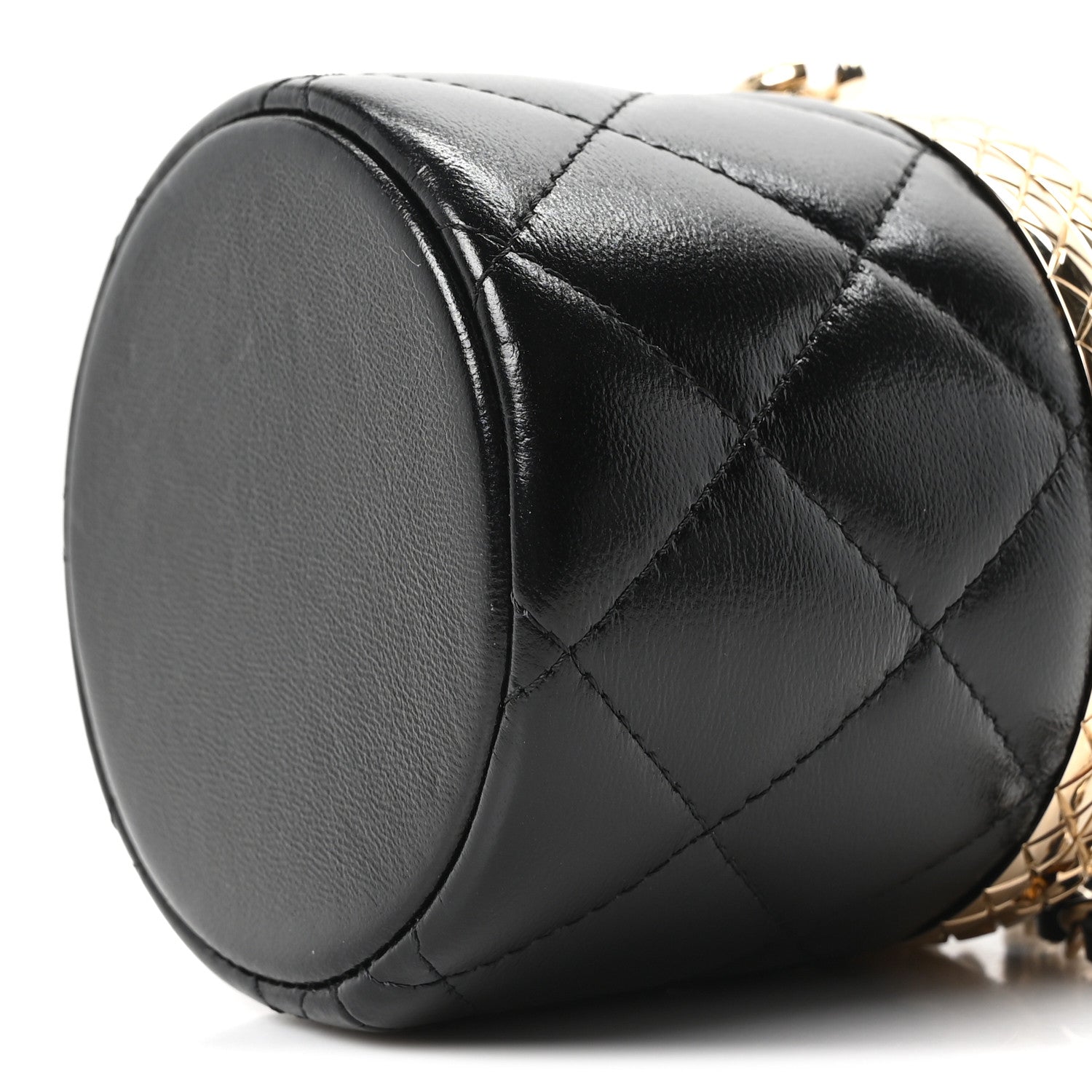 Chanel Metal Lambskin Quilted Mini Lock Frame Vanity Clutch Black