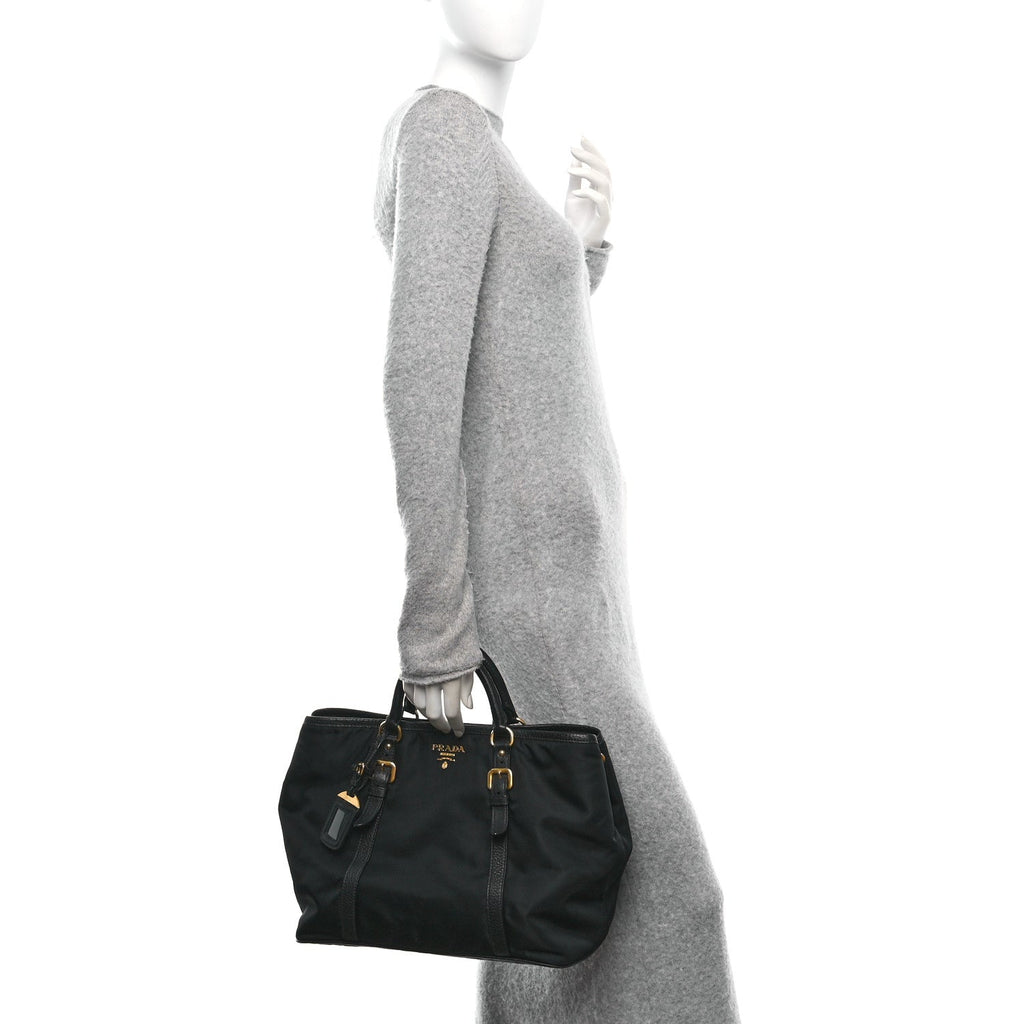 Prada Tessuto Nylon Soft Calf Small Tote Black