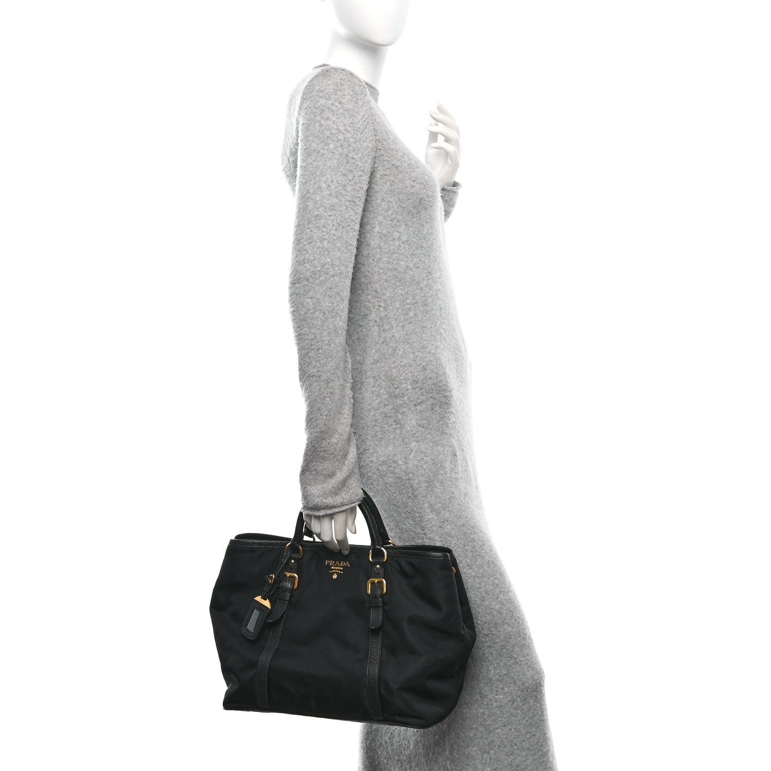 Prada Tessuto Nylon Soft Calf Small Tote Black