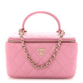 Chanel Lambskin Quilted Small Top Handle Vanity Case With Chain Pink