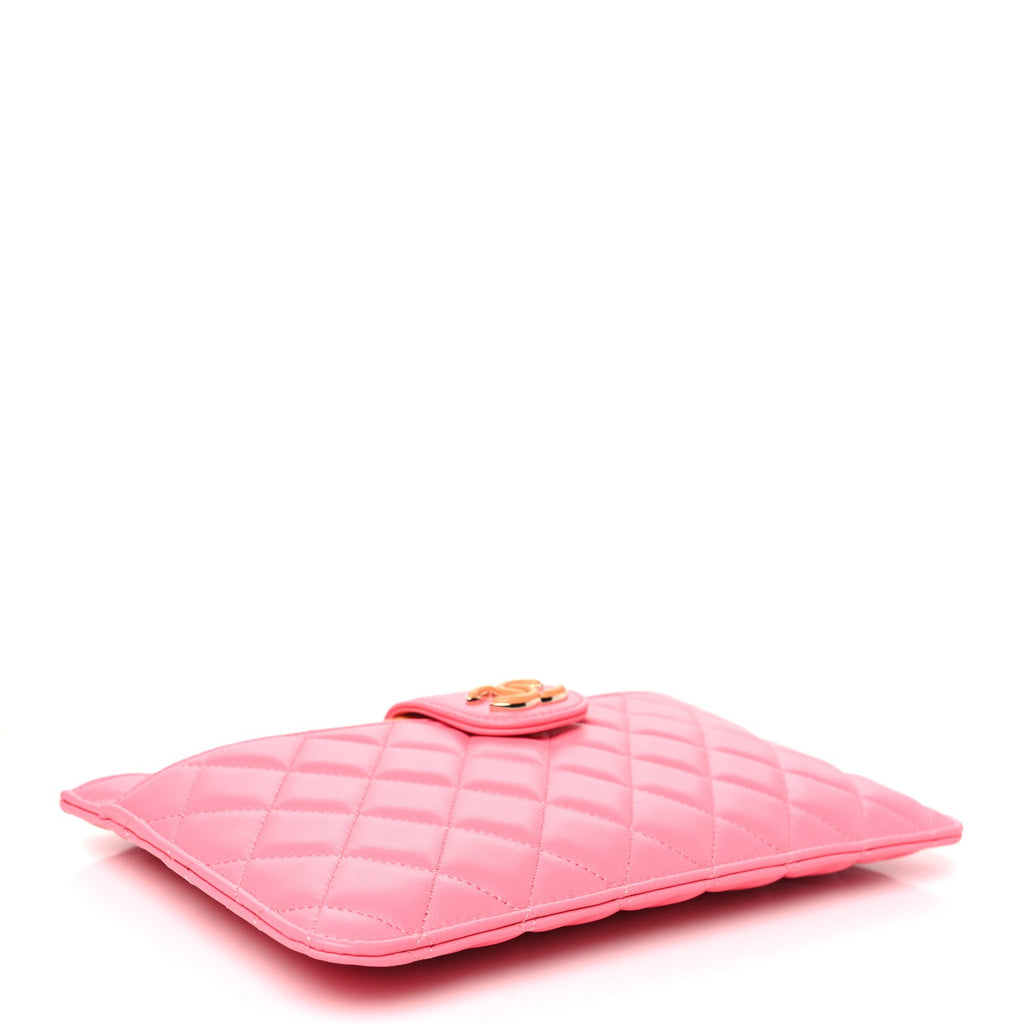 Lambskin Quilted Sunset Boulevard Pouch Case Coral Orange