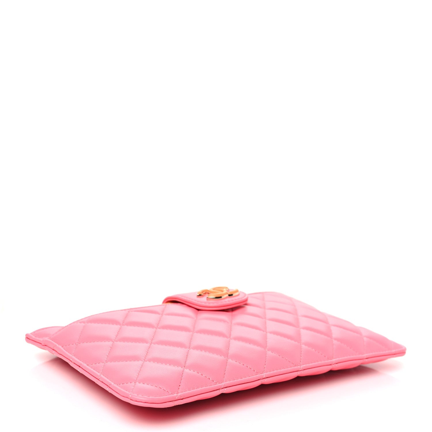 Lambskin Quilted Sunset Boulevard Pouch Case Coral Orange