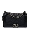 Chanel Goatskin Quilted Patent Medium Duo Boy Flap Black
