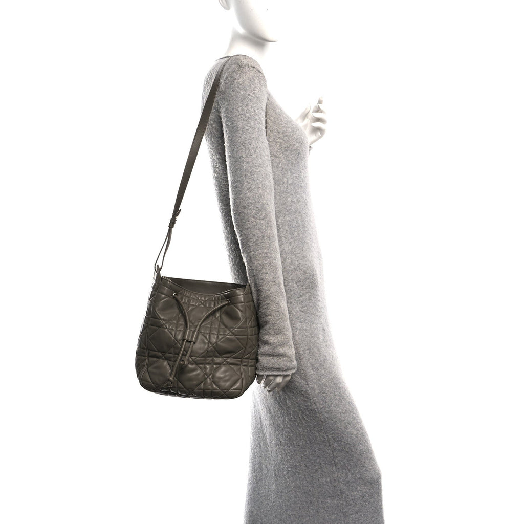 Christian Dior Calfskin Macrocannage Medium D-Motion Bag Clay Green